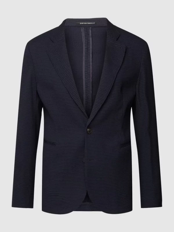 Aktion ? Emporio Armani 2-Knopf-Sakko Mit Strukturmuster Modell ‘Blazer Paspel’ – Marineblau ? 3